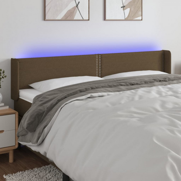 Tablie de pat cu LED, maro &icirc;nchis, 183x16x78/88 cm, textil GartenMobel Dekor