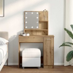vidaXL Masă de toaletă cu LED, stejar artizanal, 86,5x35x136 cm 857024