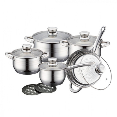 Set oale si tigaie Royalty Line RL-1232, 12 bucati, Fundul gros, Inductie, Inox foto