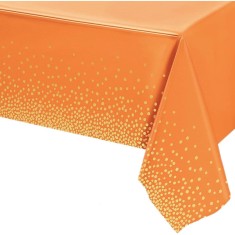 Fata de masa, flippy, din peva, imprimeu buline aurii, 137 x 274 cm, impermeabila, fara pete, curatare rapida, portocaliu