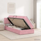 Cumpara ieftin Pat cu LED si saltea Roz 90 x 200 cm Catifea