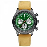 Gohuos, Ceas barbatesc, Quartz, Cronograf, Business, Analog, Data, Piele naturala, Maro Negru Verde