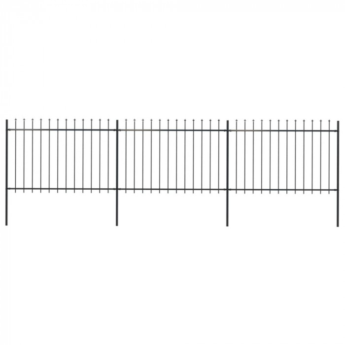 vidaXL Gard de grădină cu v&acirc;rf suliță, negru, 5,1 x 1,2 m, oțel