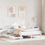 VidaXL Cadru de pat cu sertare, alb, 140x190 cm, lemn masiv de pin