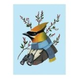 Carte postala Berkley Bestiary Winter Waxwing Berkley Bestiary Winter Waxwing Large Embellished Holiday Notecards