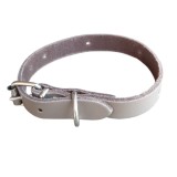 Zgarda bej piele naturala, pentru caini mici, 35 x 1,5 cm, diametru 22-30 cm
