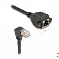 Cablu prelungitor de retea RJ45 cat.6A S/FTP drept/unghi 3m Negru, Delock 80313