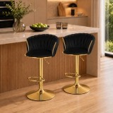 Set 2 scaune de bucatarie/bar, Artool, Mig, rotativ, catifea neagra, picior metal auriu, 51x50x84-105 cm