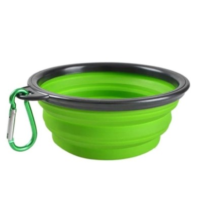 Bol pliabil pentru caini si pisici, silicon, 400-800 ml, inatime 5 cm, latime 13 cm, verde foto