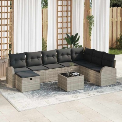 vidaXL Set de canapele pentru grădină 9 pcs Gri deschis Rattan poli 3360473 foto