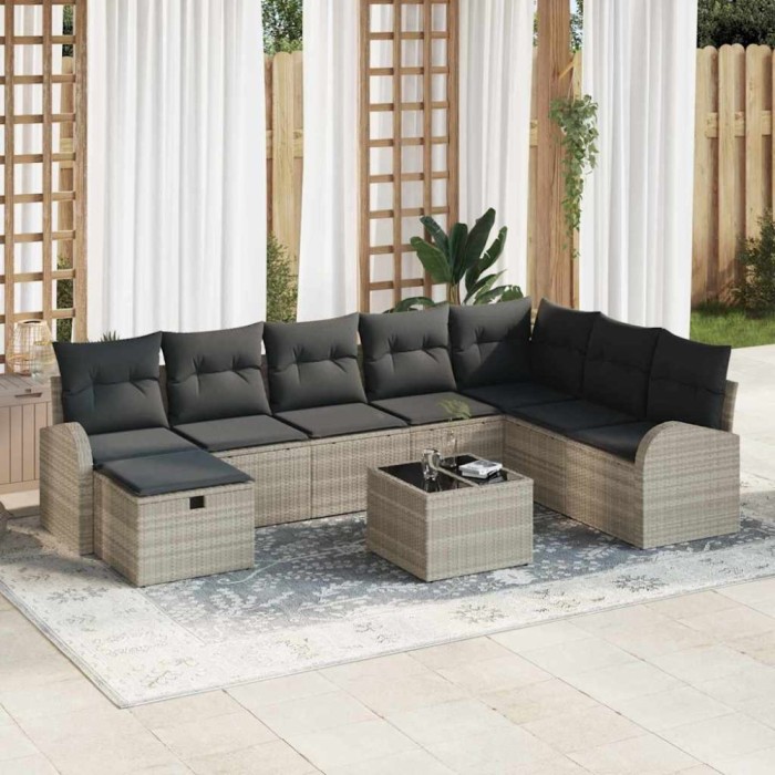 vidaXL Set de canapele pentru grădină 9 pcs Gri deschis Rattan poli 3360473
