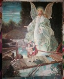 Cumpara ieftin TABLOU FOARTE VECHI - PICTAT PE PANZA - COPII CU INGERUL PAZITOR