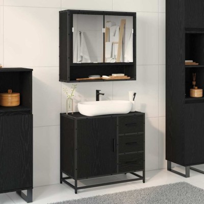 vidaXL Dulap pentru Chiuveta de Baie Stejar negru 65 x 33 x 60 cm 883626 foto