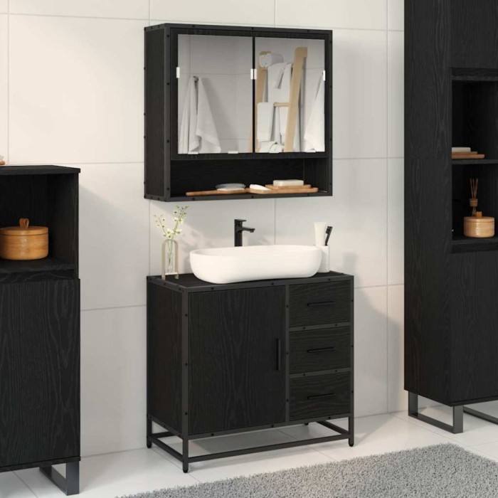 vidaXL Dulap pentru Chiuveta de Baie Stejar negru 65 x 33 x 60 cm 883626