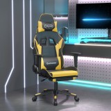 VidaXL Scaun de gaming cu masaj/suport picioare negru/auriu piele eco