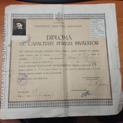AMS# - DIPLOMA DE CAPACITATE PENTRU INVATATOR BUZAU 1947 foto