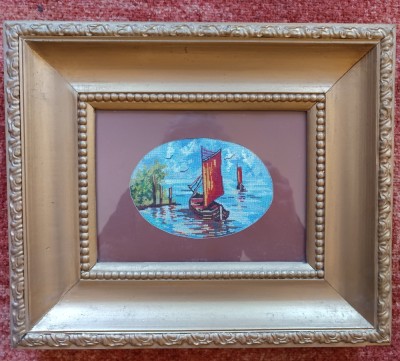 Goblen cu barcă pe lac foto