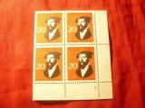 Bloc 4 valori RFG 1964 Personalitati J.Calvin - Reformator , margine coala