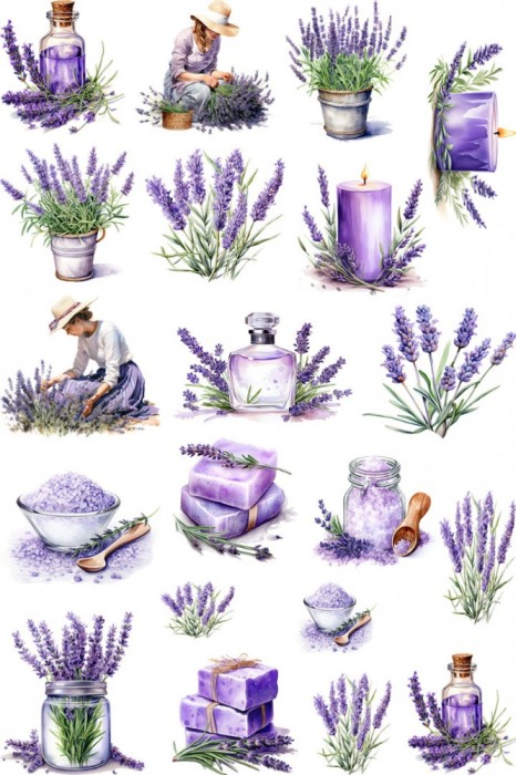Sticker decorativ, Colaj cu Lavanda, 20 stickere, Mov, 90 cm, 1339STK-15