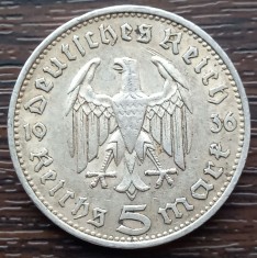 (A754) MONEDA DIN ARGINT GERMANIA - 5 MARK 1936, LIT. F, PAUL VON HINDENBURG