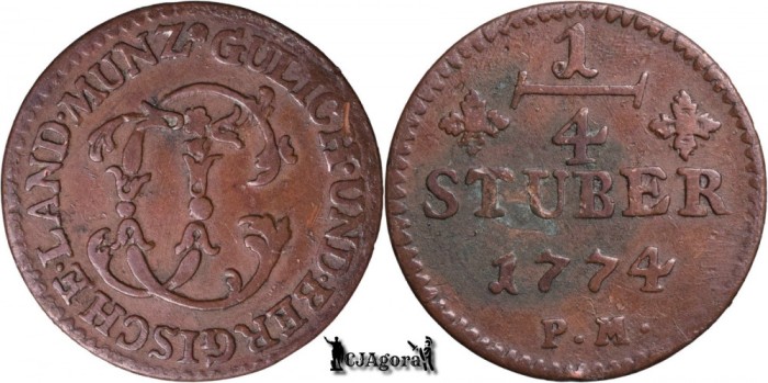1774 (P.M.), &frac14; St&uuml;ber - Carl Theodor - Ducatul de J&uuml;lich-Berg