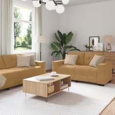 vidaXL Set canapea, 3 piese, perne maro, catifea