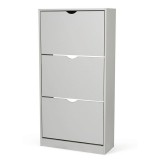 Dulap pentru depozitare pantofi KL Carey, 3 usi rabatabile, 6 rafturi, Pal Melaminat, 60 x 24 x 118 cm, gri