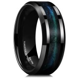 Inel de nuntă King Will pentru bărbați, din carbură de tungsten de 8mm, negru, cu finisaj lucios oglindă, cu inserție de nisip albastru-verde, confort