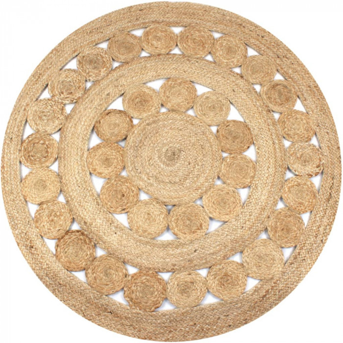 vidaXL Covor din iută cu design &icirc;mpletit, 120 cm rotund 245343