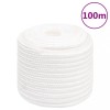 VidaXL Fr&acirc;nghie de barcă, alb complet, 18 mm, 100 m, polipropilenă