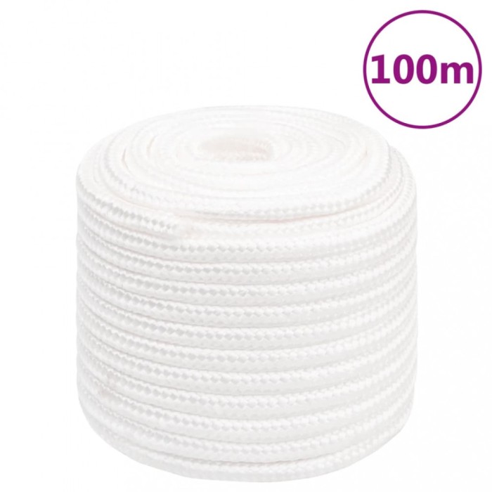 vidaXL Fr&acirc;nghie de barcă, alb complet, 18 mm, 100 m, polipropilenă