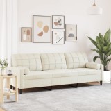 VidaXL Canapea cu 3 locuri cu pernuțe, crem, 210 cm, catifea
