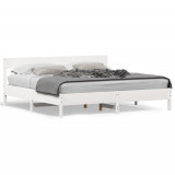 VidaXL Cadru pat cu tăblie 200x200 cm, alb, lemn masiv de pin