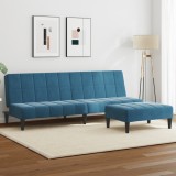 VidaXL Canapea extensibilă cu 2 locuri și taburet, albastru, catifea