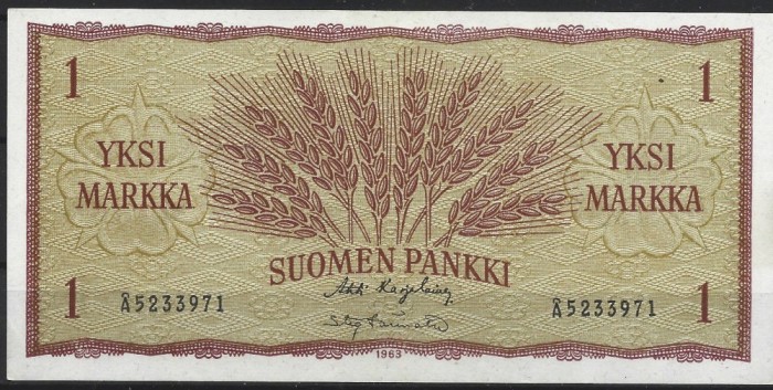 !!! FINLANDA - 1 MARKKA 1963 - P 98 a 22 - UNC / CEA DIN SCAN