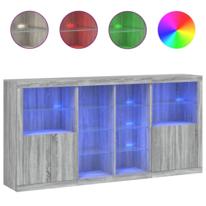 Servanta cu lumini LED, gri sonoma, 202x37x100 cm