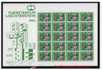 Liechtenstein EUROPA CEPT 1960 MNH** coala cu autentificare RRRR foto