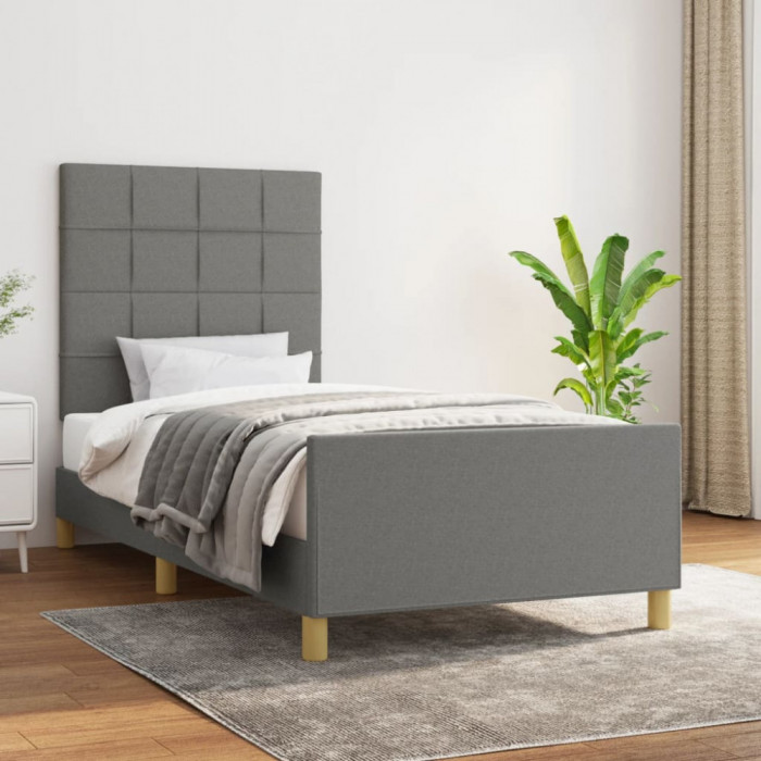 vidaXL Cadru de pat cu tăblie, gri &icirc;nchis, 80x200 cm, textil