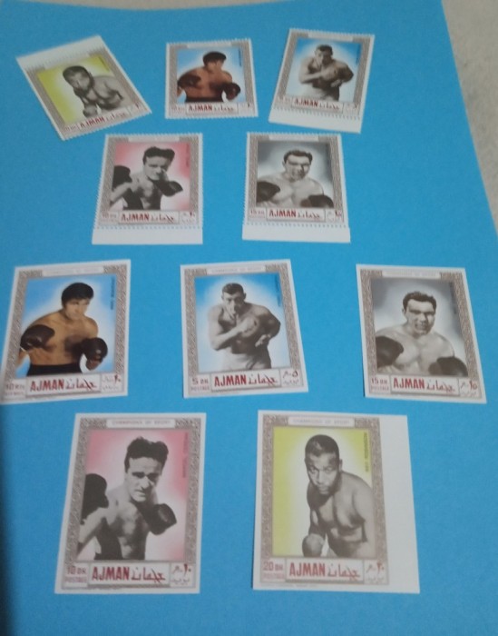 AJMAN, CAMPIONI DE BOX - 2 SERII COMPLETE MNH PERF. + IMPERF.