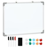 HOMCOM Tablă Magnetică de Perete cu Margini Rotunjite cu Radieră, Markere și Magneți, 60x1.8x45 cm, Albă | Aosom Romania