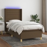 Cumpara ieftin Pat cu arcuri, saltea și LED, maro &icirc;nchis, 90x200 cm, textil