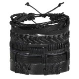 Cumpara ieftin Set 5 bratari cu multiple straturi JustZEN pentru barbati din piele naturala neagra inchidere ajustabila