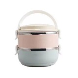 Set caserole alimentare, lunch box cu 2 recipiente din oțel inoxidabil, capacitate 1400 ml, prevăzut cu m&acirc;ner și valvă de aerisire, &icirc;nchidere ermetică