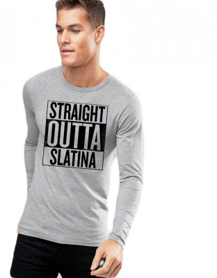 Bluza barbati gri cu text negru - Straight Outta Slatina - XL foto