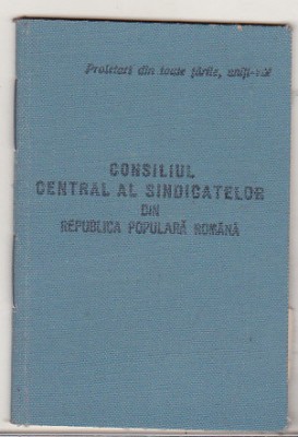 bnk div Consiliul Central al sindicatelor RPR 1954 - carnet de membru - timbre foto