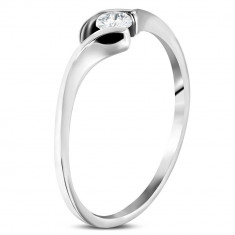 Inel de logodnă din oțel - brațe subțiri, curbate, zirconiu circular transparent - Marime inel: 51