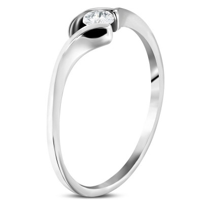 Inel de logodnă din oțel - brațe subțiri, curbate, zirconiu circular transparent - Marime inel: 54 foto