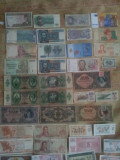 Lot 50 de bancnote străine, circulate/necirculate, cu dubluri,&icirc;n două fotografii