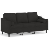 Canapea cu 3 locuri cu pernute, negru, 180 cm, textil