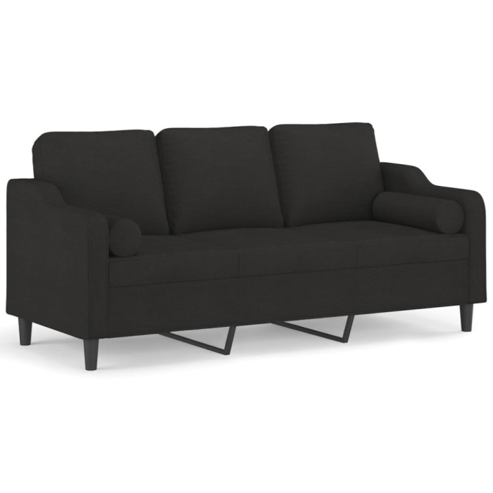 Canapea cu 3 locuri cu pernute, negru, 180 cm, textil